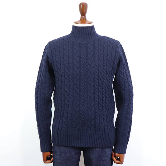 Vandori(ヴァンドリ)フレンチメリノウール ケーブル編みミドルタートルネック【ネイビー】国内正規品
