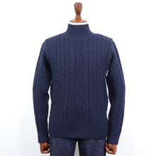 画像をギャラリービューアに読み込む, Vandori(ヴァンドリ)フレンチメリノウール ケーブル編みミドルタートルネック【ネイビー】国内正規品
