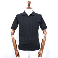 画像をギャラリービューアに読み込む, Blu Bre(ブルブレ)コットンニット 針抜きスキッパーポロシャツ【ブラック】国内正規品