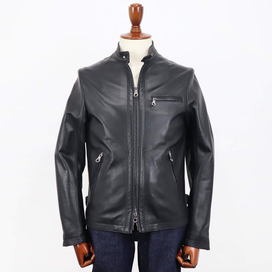 CINQUANTA(チンクワンタ)STAND COLLAR SINGLE RIDERS スタンドカラー シングル ライダース ジャケット シルバージップ【ブラック】国内正規品