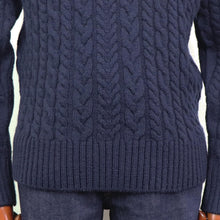 画像をギャラリービューアに読み込む, Vandori(ヴァンドリ)フレンチメリノウール ケーブル編みミドルタートルネック【ネイビー】国内正規品