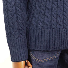 画像をギャラリービューアに読み込む, Vandori(ヴァンドリ)フレンチメリノウール ケーブル編みミドルタートルネック【ネイビー】国内正規品