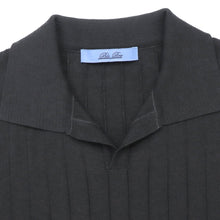 画像をギャラリービューアに読み込む, Blu Bre(ブルブレ)ワイドリブ スキッパー コットンニット ポロシャツ【ブラック】国内正規品