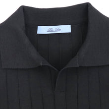 画像をギャラリービューアに読み込む, Blu Bre(ブルブレ)コットンニット 針抜きスキッパーポロシャツ【ブラック】国内正規品