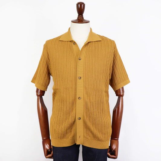 Vandori(ヴァンドリ)透かし編みコットンニット 半袖シャツカーディガン【マスタード】国内正規品