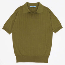 画像をギャラリービューアに読み込む, Blu Bre(ブルブレ)コットンニット 針抜きスキッパーポロシャツ【オリーブ】国内正規品