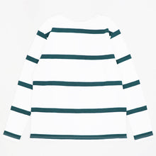 画像をギャラリービューアに読み込む, MAISON CORNICHON(メゾン コルニション)コットンフライス編み ボーダー柄 ボートネック カットソー【ホワイト×ピーコックグリーン】国内正規品