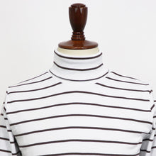 画像をギャラリービューアに読み込む, MAISON CORNICHON(メゾン コルニション)カットソー タートルネック ボーダー【ホワイト×ブラウン】国内正規品