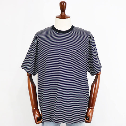 handvaerk(ハンドバーク)クルーネック ポケット付き ボーダーTシャツ【ブラック×ホワイト】国内正規品