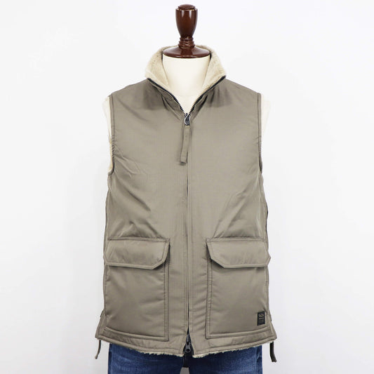 TAION(タイオン)ミノンダウン ミリタリー リバーシブル ハイネック ボア ベスト【ライトモカ×ベージュ】国内正規品