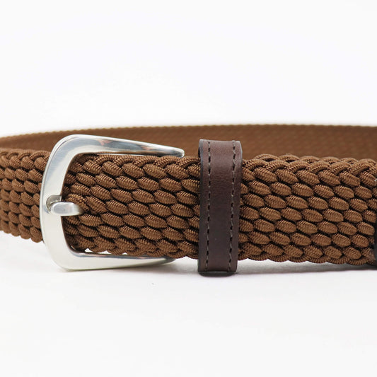 D'AMICO(ダミーコ)レザー×ストレッチメッシュ ベルト【ブラウン】国内正規品