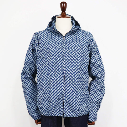 Drumohr(ドルモア)ビスコッティ柄 ナイロンパーカ【ネイビーブルー×アイスグレー】国内正規品