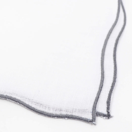 MUNGAI(ムンガイ)ポケットチーフ リネン100% 【ホワイト×グレー】国内正規品