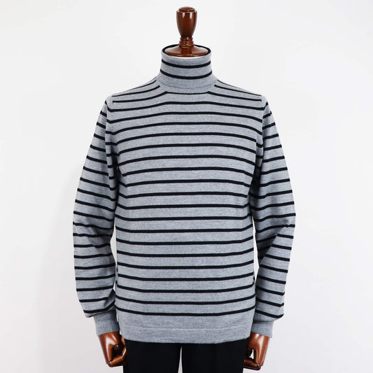 GRAN SASSO(グランサッソ)ボーダータートルネック【グレー×ブラック】国内正規品