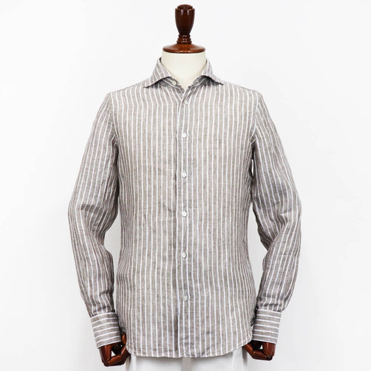 Finamore(フィナモレ)SIMONE / BALI ストライプ リネン シャツ【ブラウン×ホワイト】国内正規品