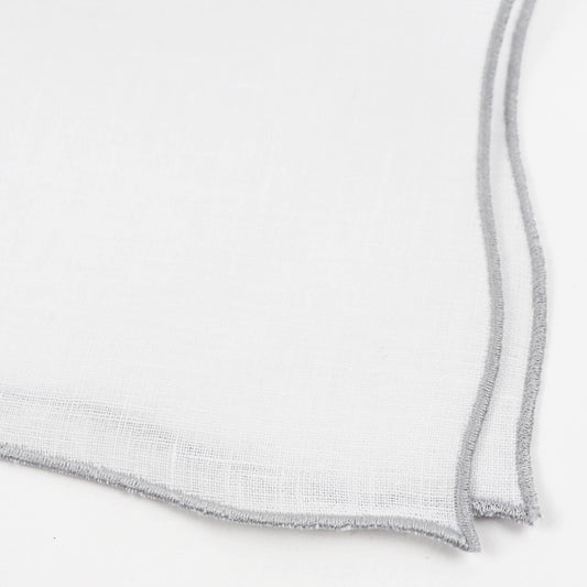 MUNGAI(ムンガイ)ポケットチーフ リネン100% 【ホワイト×グレー】国内正規品