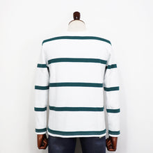 画像をギャラリービューアに読み込む, MAISON CORNICHON(メゾン コルニション)コットンフライス編み ボーダー柄 ボートネック カットソー【ホワイト×ピーコックグリーン】国内正規品