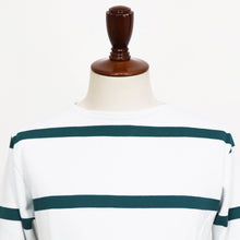 画像をギャラリービューアに読み込む, MAISON CORNICHON(メゾン コルニション)コットンフライス編み ボーダー柄 ボートネック カットソー【ホワイト×ピーコックグリーン】国内正規品