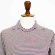 画像をギャラリービューアに読み込む, Blu Bre(ブルブレ)ボーダー柄 スキッパー コットンニット ポロシャツ【ブラウン×オフホワイト】国内正規品
