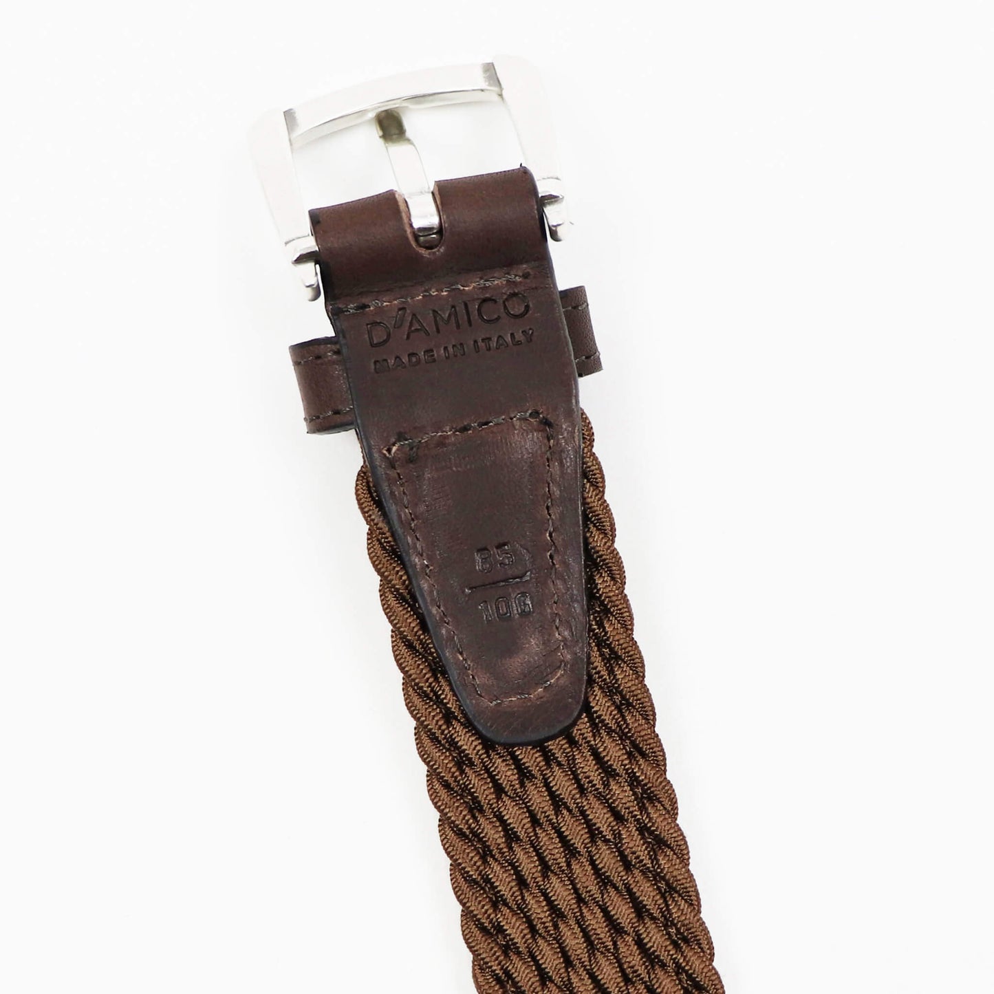 D'AMICO(ダミーコ)レザー×ストレッチメッシュ ベルト【ブラウン】国内正規品