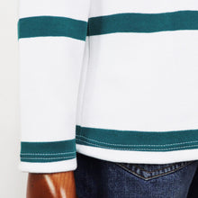 画像をギャラリービューアに読み込む, MAISON CORNICHON(メゾン コルニション)コットンフライス編み ボーダー柄 ボートネック カットソー【ホワイト×ピーコックグリーン】国内正規品