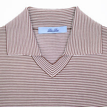 画像をギャラリービューアに読み込む, Blu Bre(ブルブレ)ボーダー柄 スキッパー コットンニット ポロシャツ【ブラウン×オフホワイト】国内正規品