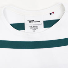 画像をギャラリービューアに読み込む, MAISON CORNICHON(メゾン コルニション)コットンフライス編み ボーダー柄 ボートネック カットソー【ホワイト×ピーコックグリーン】国内正規品