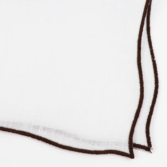 MUNGAI(ムンガイ)ポケットチーフ リネン100% 【ホワイト×ブラウン】国内正規品