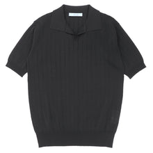 画像をギャラリービューアに読み込む, Blu Bre(ブルブレ)ワイドリブ スキッパー コットンニット ポロシャツ【ブラック】国内正規品