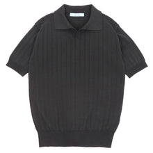 画像をギャラリービューアに読み込む, Blu Bre(ブルブレ)コットンニット 針抜きスキッパーポロシャツ【ブラック】国内正規品