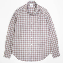 画像をギャラリービューアに読み込む, giannetto(ジャンネット)Vinci fit ヴィンチフィット オーバーチェック柄 カッタウェイカラー コットン シャツ【グレー×ブラウン】国内正規品