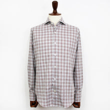 画像をギャラリービューアに読み込む, giannetto(ジャンネット)Vinci fit ヴィンチフィット オーバーチェック柄 カッタウェイカラー コットン シャツ【グレー×ブラウン】国内正規品