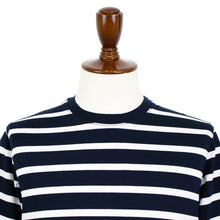 画像をギャラリービューアに読み込む, CIRCOLO 1901(チルコロ 1901)ボーダー柄 ストレッチ コットン Tシャツ【ネイビー×ホワイト】国内正規品