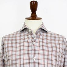 画像をギャラリービューアに読み込む, giannetto(ジャンネット)Vinci fit ヴィンチフィット オーバーチェック柄 カッタウェイカラー コットン シャツ【グレー×ブラウン】国内正規品