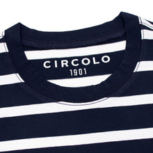 画像をギャラリービューアに読み込む, CIRCOLO 1901(チルコロ 1901)ボーダー柄 ストレッチ コットン Tシャツ【ネイビー×ホワイト】国内正規品