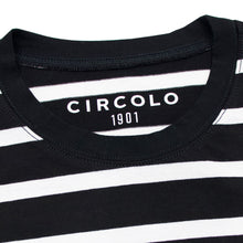 画像をギャラリービューアに読み込む, CIRCOLO 1901(チルコロ 1901)ボーダー柄 ストレッチ コットン Tシャツ【ブラック×ホワイト】国内正規品