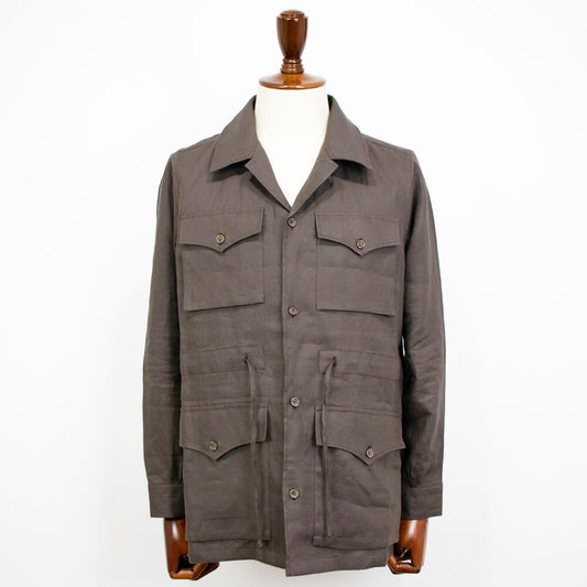 Massimo d' Augusto(マッシモ ダウグスト)ALFREDO アルフレッド リネン サファリ シャツ ジャケット【ブラウン】国内正規品