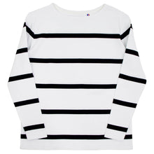 画像をギャラリービューアに読み込む, MAISON CORNICHON(メゾン コルニション)コットンフライス編み ボーダー柄 ボートネック カットソー【ホワイト×ブラック】国内正規品