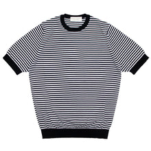 画像をギャラリービューアに読み込む, FILIPPO DE LAURENTIIS(フィリッポ デ ローレンティス)ボーダー柄 ハイゲージ コットン ニット Tシャツ【ブラック×ホワイト】国内正規品