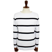 画像をギャラリービューアに読み込む, MAISON CORNICHON(メゾン コルニション)コットンフライス編み ボーダー柄 ボートネック カットソー【ホワイト×ブラック】国内正規品