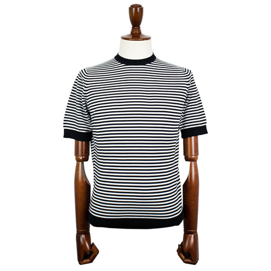 FILIPPO DE LAURENTIIS(フィリッポ デ ローレンティス)ボーダー柄 ハイゲージ コットン ニット Tシャツ【ブラック×ホワイト】国内正規品