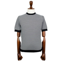 画像をギャラリービューアに読み込む, FILIPPO DE LAURENTIIS(フィリッポ デ ローレンティス)ボーダー柄 ハイゲージ コットン ニット Tシャツ【ブラック×ホワイト】国内正規品