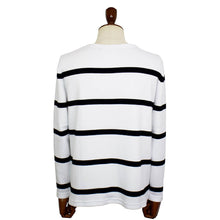 画像をギャラリービューアに読み込む, MAISON CORNICHON(メゾン コルニション)コットンフライス編み ボーダー柄 ボートネック カットソー【ホワイト×ブラック】国内正規品