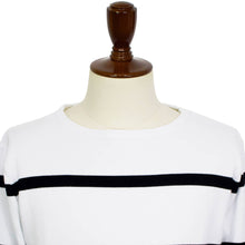 画像をギャラリービューアに読み込む, MAISON CORNICHON(メゾン コルニション)コットンフライス編み ボーダー柄 ボートネック カットソー【ホワイト×ブラック】国内正規品