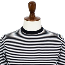 画像をギャラリービューアに読み込む, FILIPPO DE LAURENTIIS(フィリッポ デ ローレンティス)ボーダー柄 ハイゲージ コットン ニット Tシャツ【ブラック×ホワイト】国内正規品