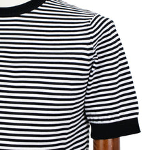 画像をギャラリービューアに読み込む, FILIPPO DE LAURENTIIS(フィリッポ デ ローレンティス)ボーダー柄 ハイゲージ コットン ニット Tシャツ【ブラック×ホワイト】国内正規品