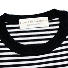 画像をギャラリービューアに読み込む, FILIPPO DE LAURENTIIS(フィリッポ デ ローレンティス)ボーダー柄 ハイゲージ コットン ニット Tシャツ【ブラック×ホワイト】国内正規品