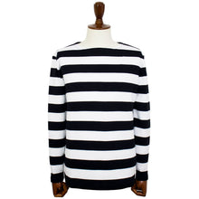 画像をギャラリービューアに読み込む, MAISON CORNICHON(メゾン コルニション)コットンフライス編み ボーダー柄 ボートネック カットソー【ブラック×ホワイト】国内正規品