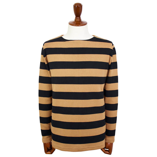 MAISON CORNICHON(メゾン コルニション)コットンフライス編み ボーダー柄 ボートネック カットソー【ベージュ×ブラック】国内正規品