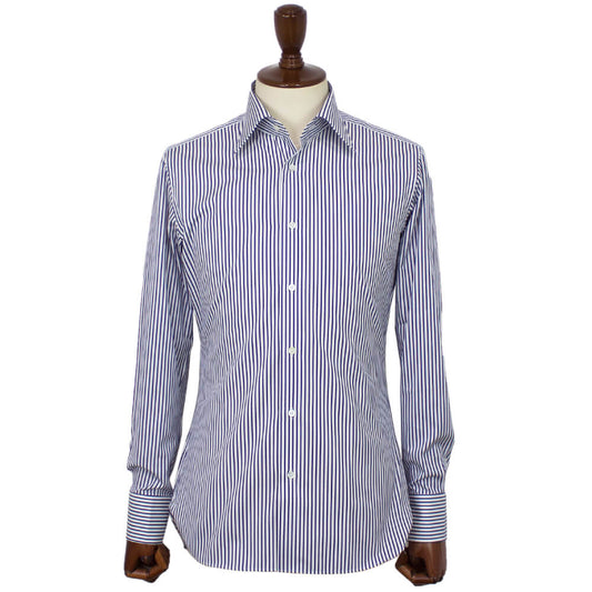 BRUNO(ブルーノ)ストライプ柄 セミワイドカラー ブロード シャツ【ネイビー×ホワイト】正規販売店